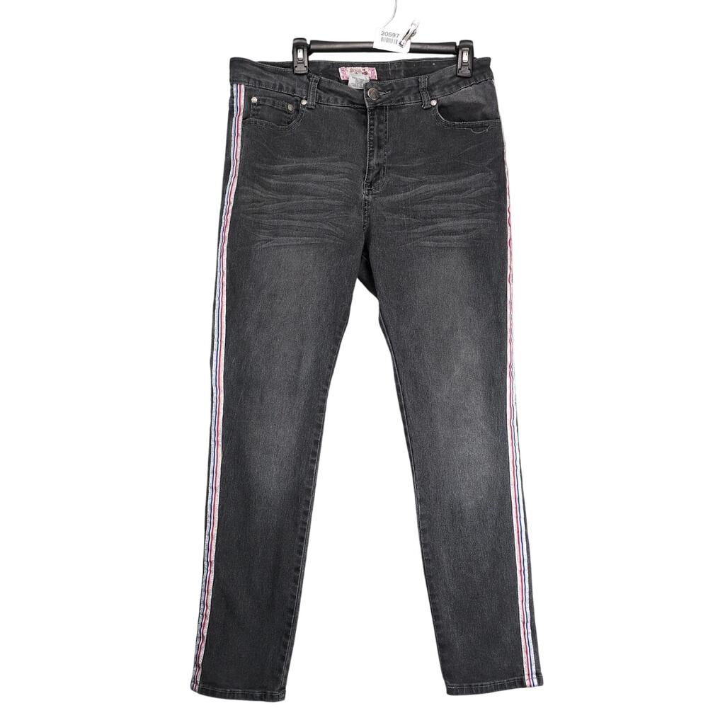 Denim & Rivets Y2K Charcoal Jeans Women's 20 Stretch 34x29" Glitter‎ Side Stripe